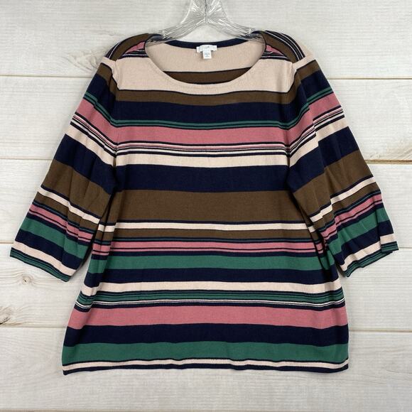 J. Jill Pullover Sweater Womens XL Petite Cotton Blend Colorful Stripes 3/4 Slv - Picture 1 of 7